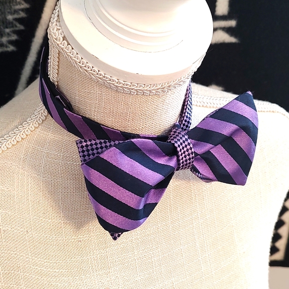 💐GUC Cremiux Brand Unisex Wear Adjustable Silk Bow Tie, Purple/Black, OSFM - Picture 2 of 7